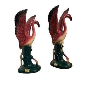 Pair Vintage  ~8” Sarsaparilla Deco Designs  Pink Flamingos Japan